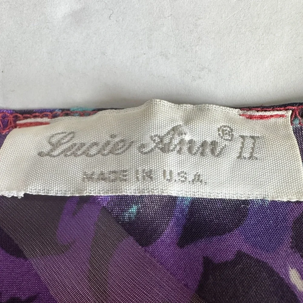 Lucie Ann II Whimsy Coquette Floral Sheer Shadow Stripe Chemise Nightie S Vtg
